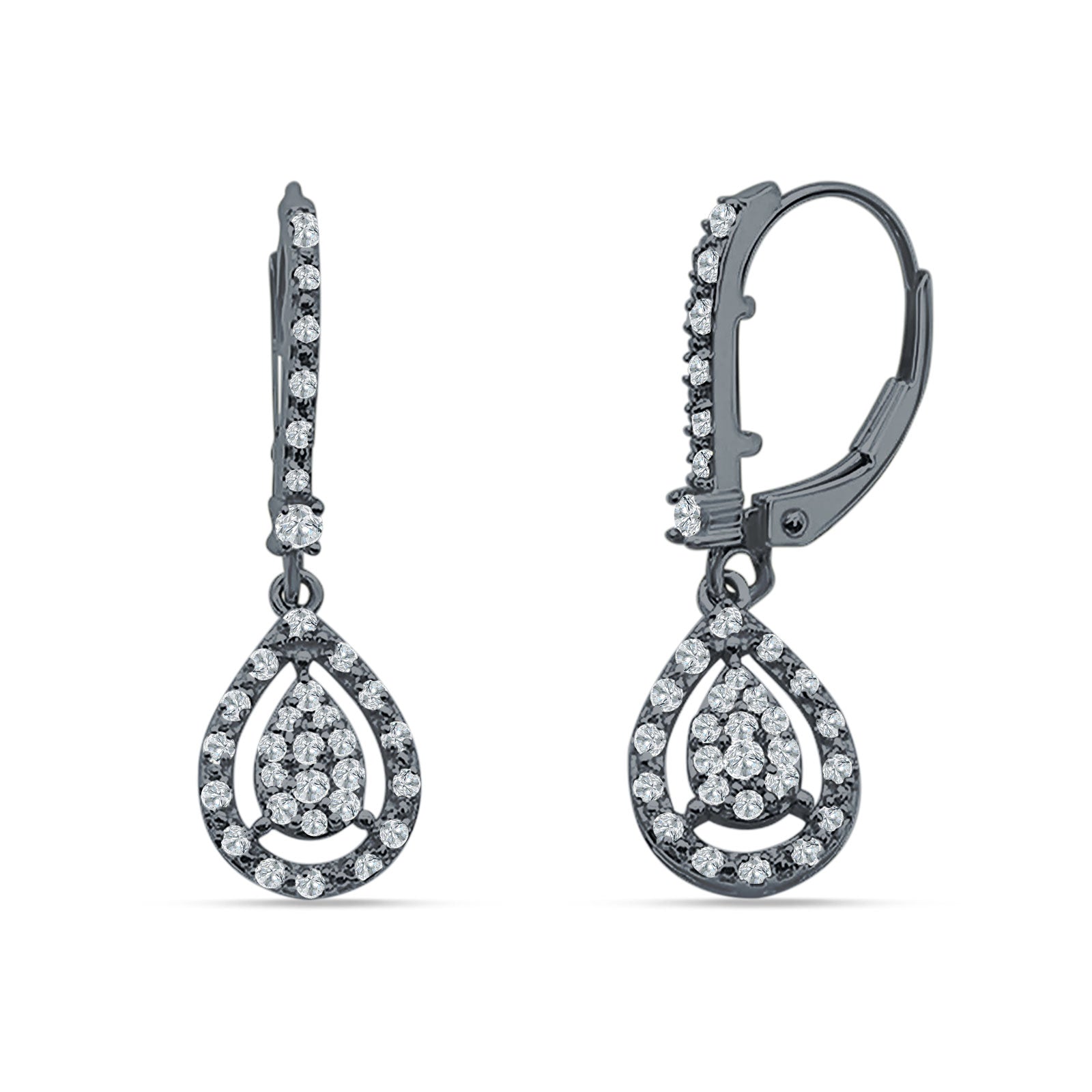 Pear Teardrop Leverback Hoop Earring Cubic Zirconia 925 Sterling Silver