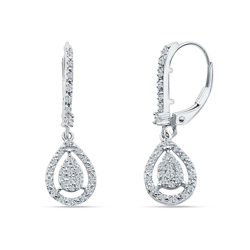 Pear Teardrop Leverback Hoop Earring Cubic Zirconia 925 Sterling Silver