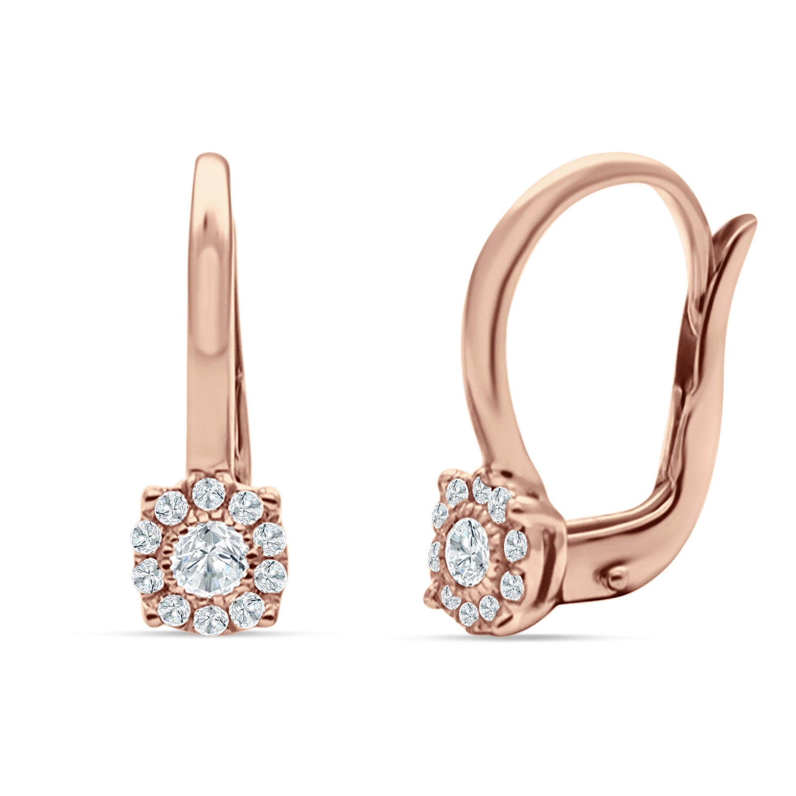 Cushion Round Halo Leverback Hoop Earring Cubic Zirconia 925 Sterling Silver