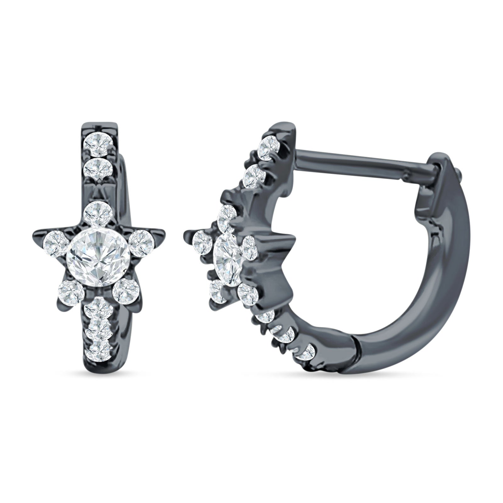 Star Floral Hoop Earring Cubic Zirconia 925 Sterling Silver