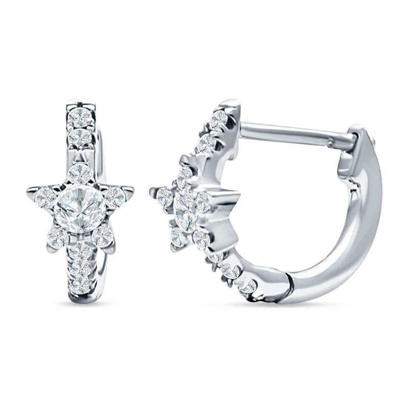 Star Floral Hoop Earring Cubic Zirconia 925 Sterling Silver