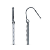 Round Cubic Zirconia 29mm Vertical Drop Bar Fishhook Earring 925 Sterling Silver