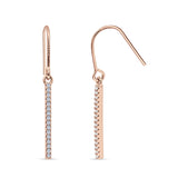 Round Cubic Zirconia 29mm Vertical Drop Bar Fishhook Earring 925 Sterling Silver