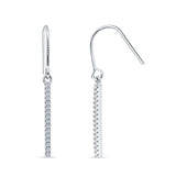 Round Cubic Zirconia 29mm Vertical Drop Bar Fishhook Earring 925 Sterling Silver
