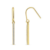 Round Cubic Zirconia 29mm Vertical Drop Bar Fishhook Earring 925 Sterling Silver
