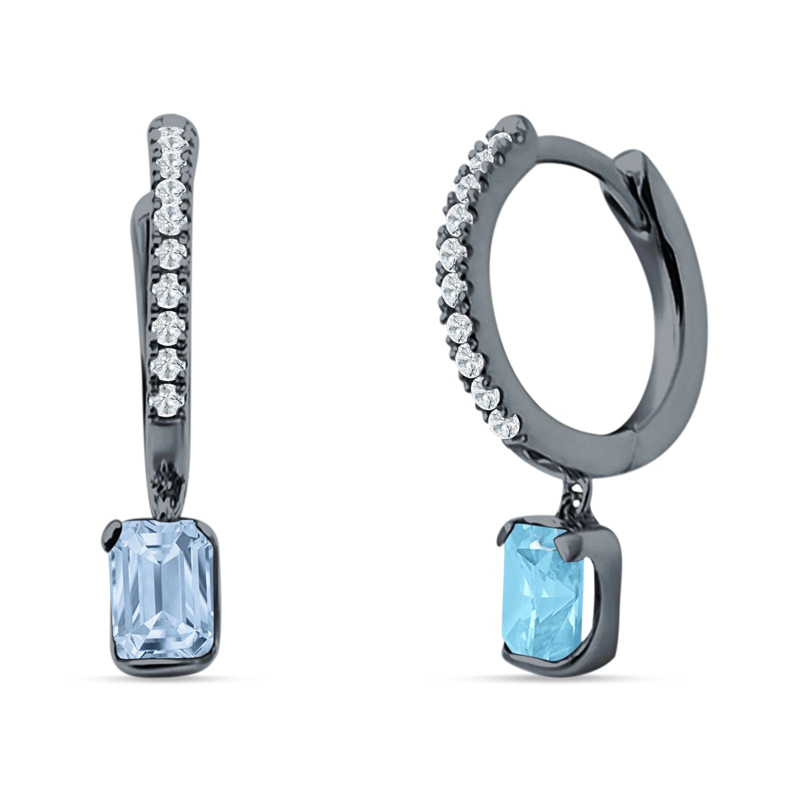 Emerald Cut Drop Dangle Hoop Earring Cubic Zirconia 925 Sterling Silver