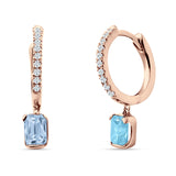 Emerald Cut Drop Dangle Hoop Earring Cubic Zirconia 925 Sterling Silver