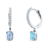 Emerald Cut Drop Dangle Hoop Earring Cubic Zirconia 925 Sterling Silver