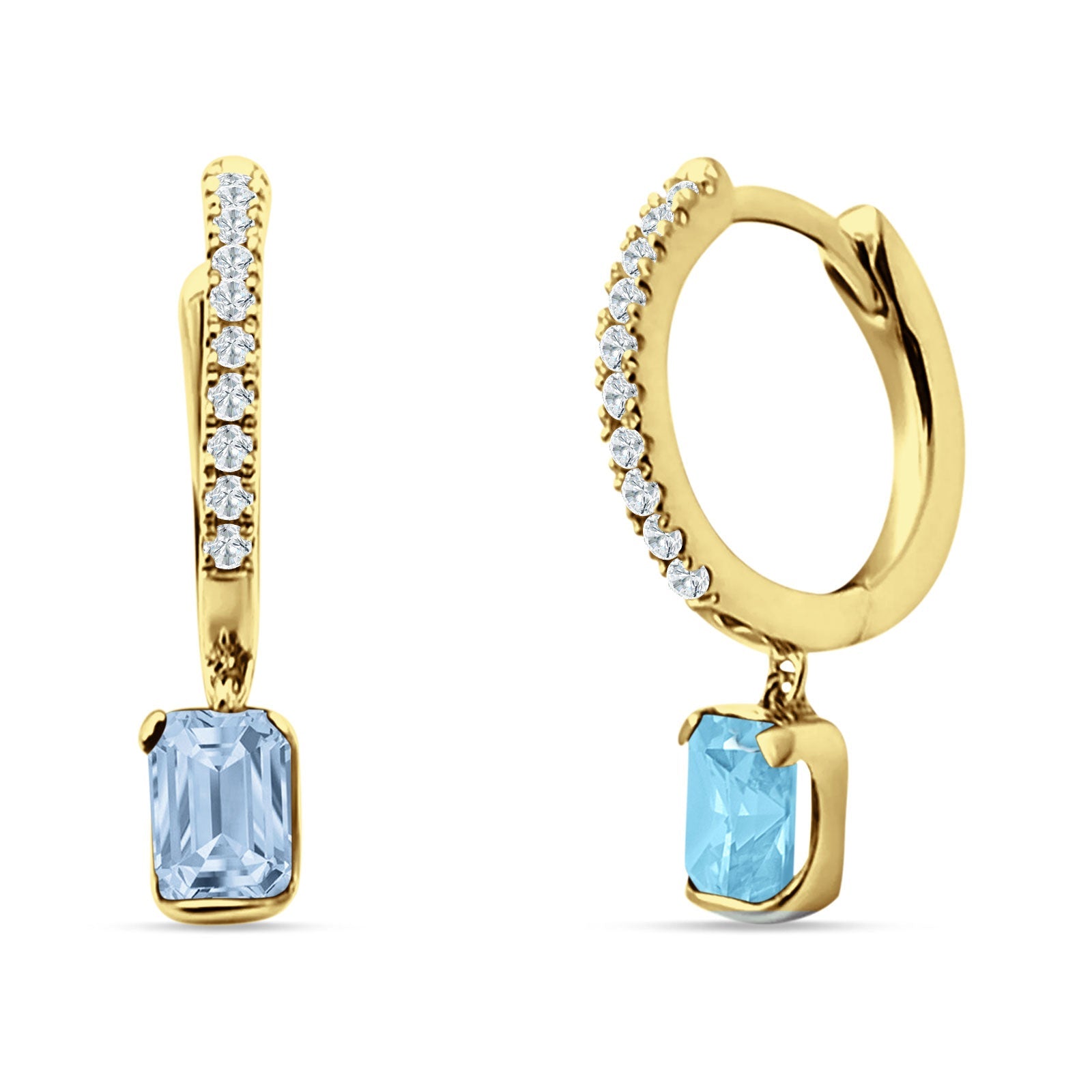 Emerald Cut Drop Dangle Hoop Earring Cubic Zirconia 925 Sterling Silver