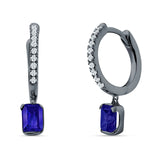 Emerald Cut Drop Dangle Hoop Earring Cubic Zirconia 925 Sterling Silver