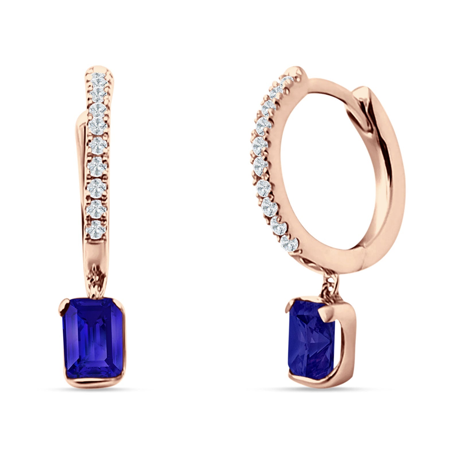 Emerald Cut Drop Dangle Hoop Earring Cubic Zirconia 925 Sterling Silver