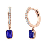 Emerald Cut Drop Dangle Hoop Earring Cubic Zirconia 925 Sterling Silver