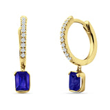 Emerald Cut Drop Dangle Hoop Earring Cubic Zirconia 925 Sterling Silver