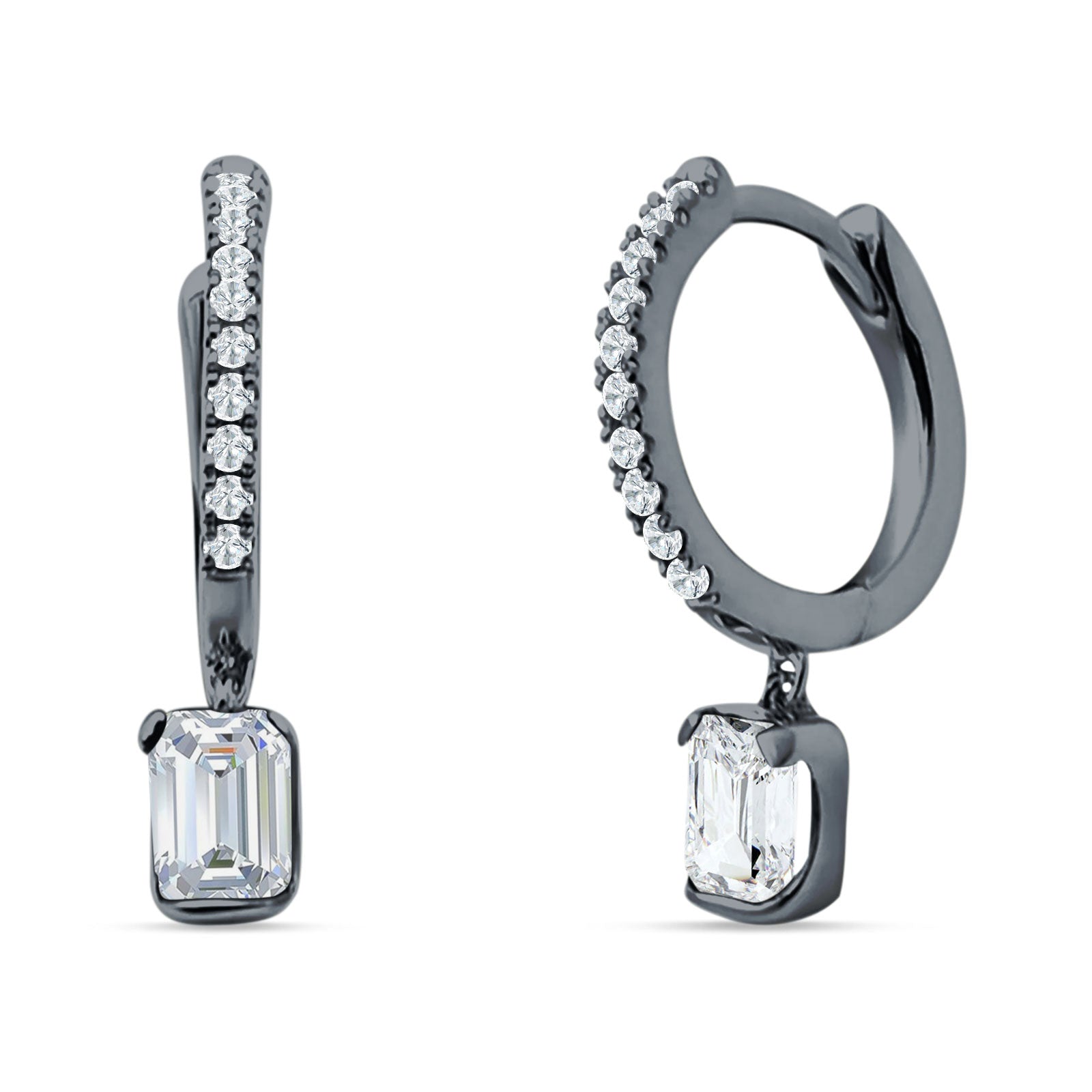 Emerald Cut Drop Dangle Hoop Earring Cubic Zirconia 925 Sterling Silver
