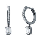 Emerald Cut Drop Dangle Hoop Earring Cubic Zirconia 925 Sterling Silver