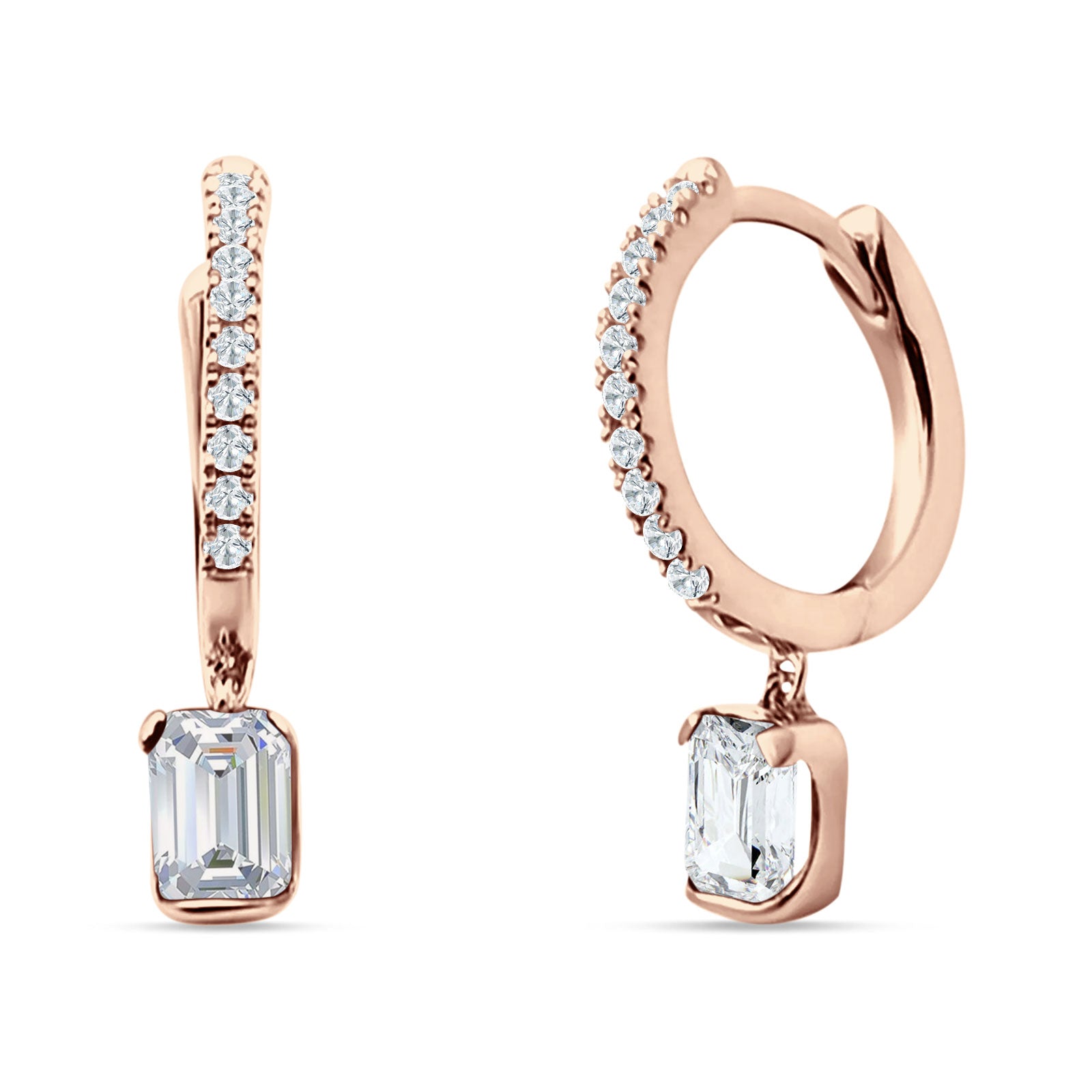 Emerald Cut Drop Dangle Hoop Earring Cubic Zirconia 925 Sterling Silver