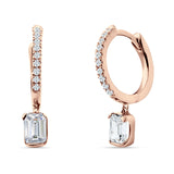 Emerald Cut Drop Dangle Hoop Earring Cubic Zirconia 925 Sterling Silver
