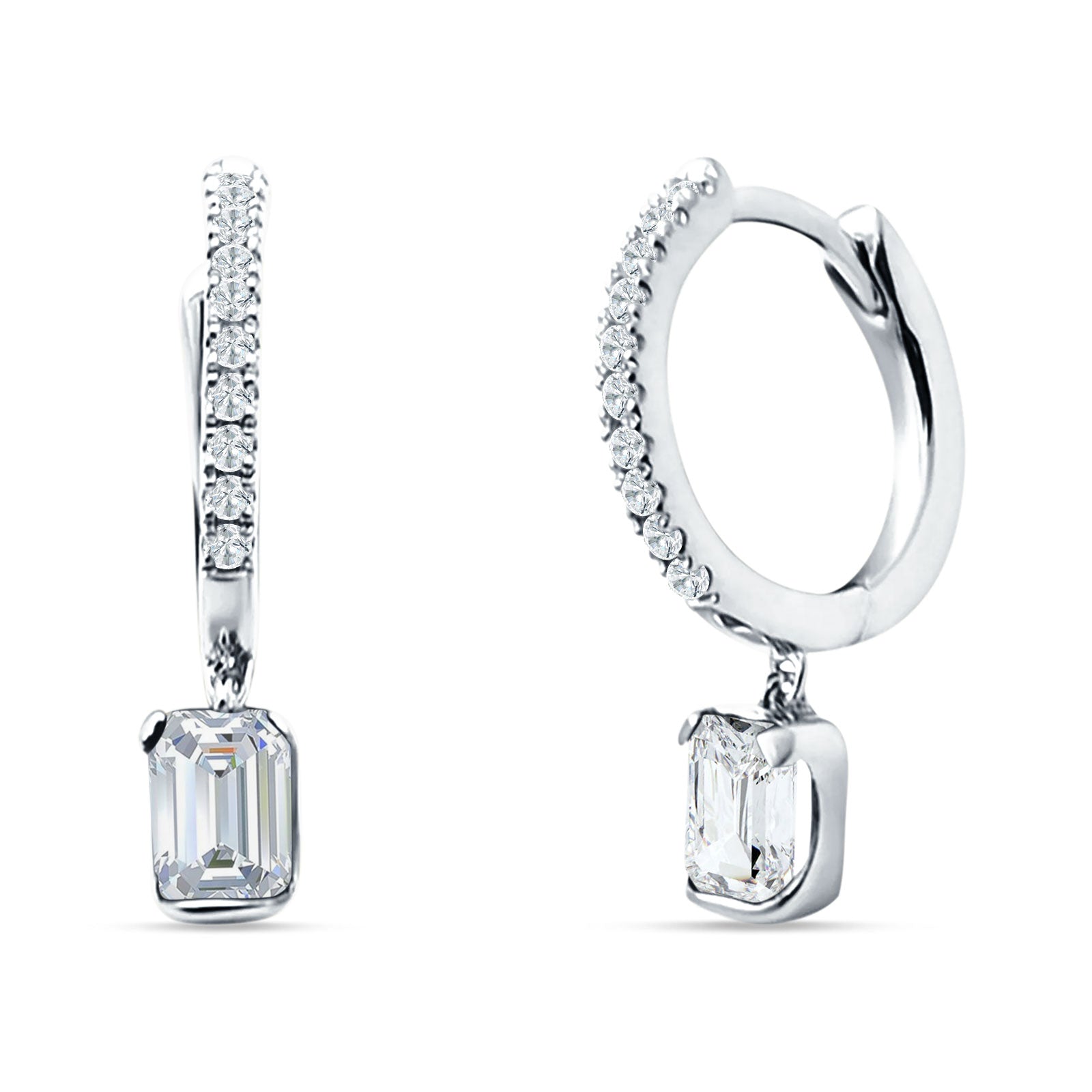 Emerald Cut Drop Dangle Hoop Earring Cubic Zirconia 925 Sterling Silver