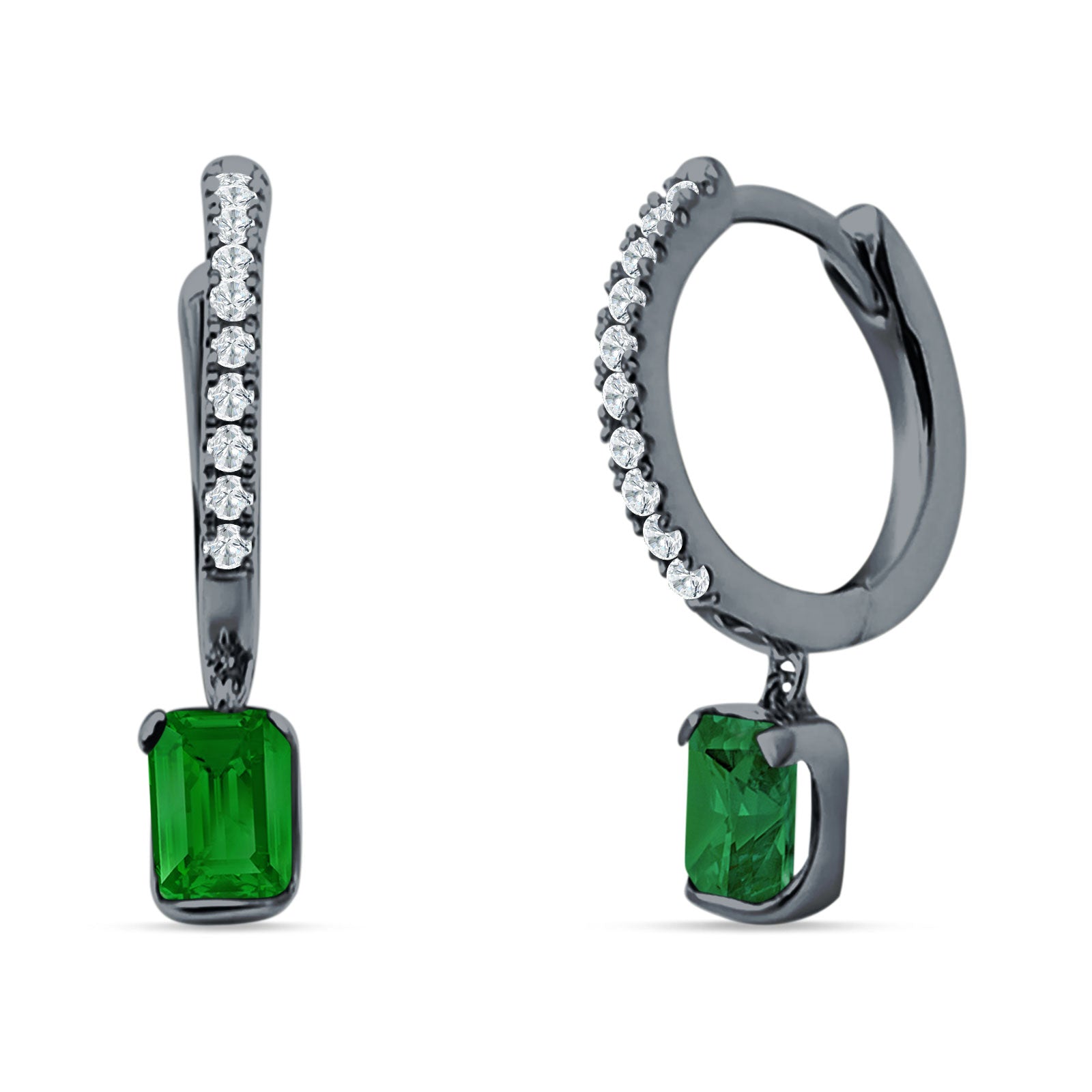 Emerald Cut Drop Dangle Hoop Earring Cubic Zirconia 925 Sterling Silver