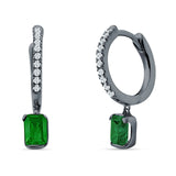 Emerald Cut Drop Dangle Hoop Earring Cubic Zirconia 925 Sterling Silver