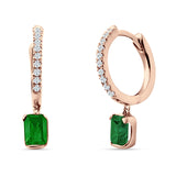 Emerald Cut Drop Dangle Hoop Earring Cubic Zirconia 925 Sterling Silver