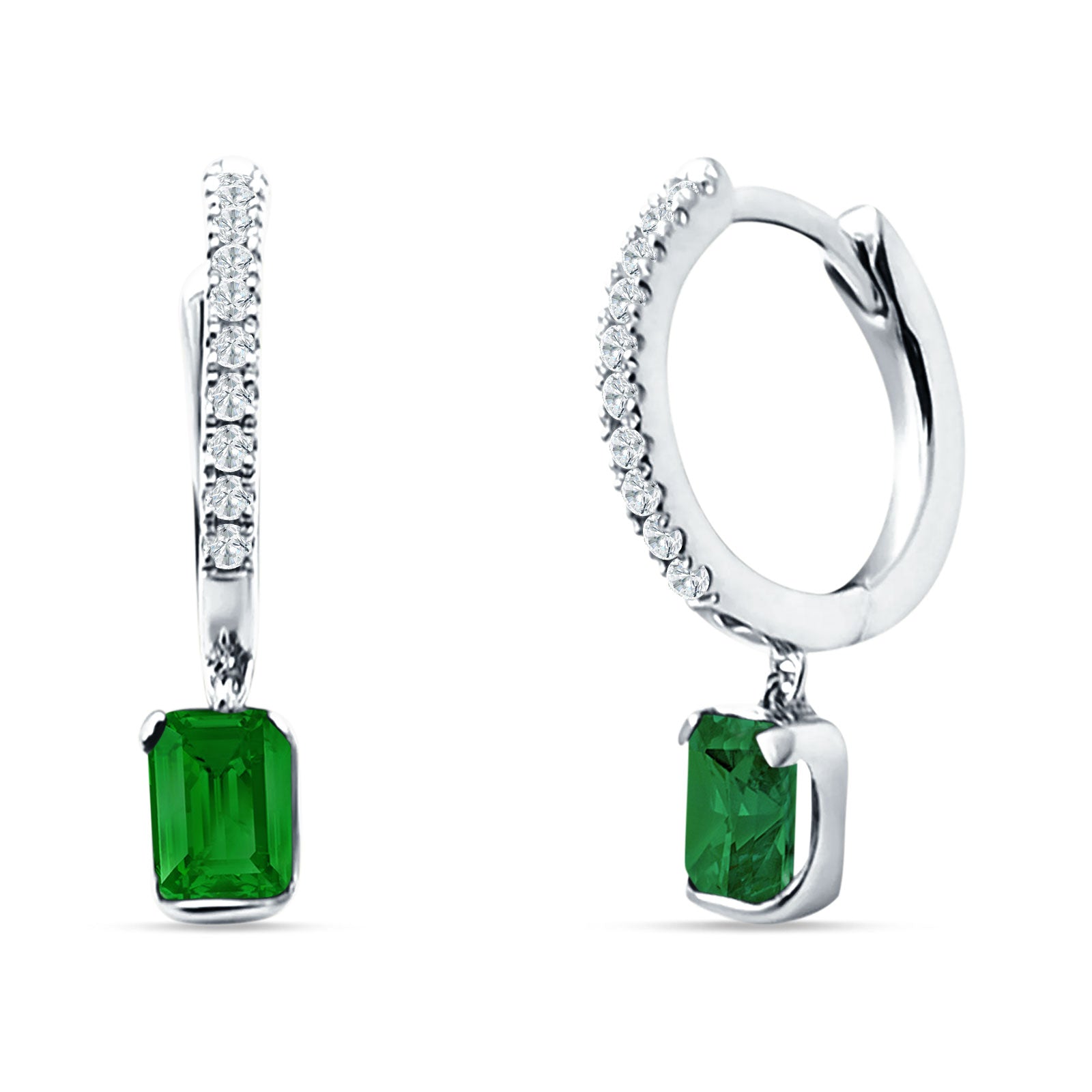 Emerald Cut Drop Dangle Hoop Earring Cubic Zirconia 925 Sterling Silver