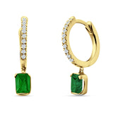 Emerald Cut Drop Dangle Hoop Earring Cubic Zirconia 925 Sterling Silver