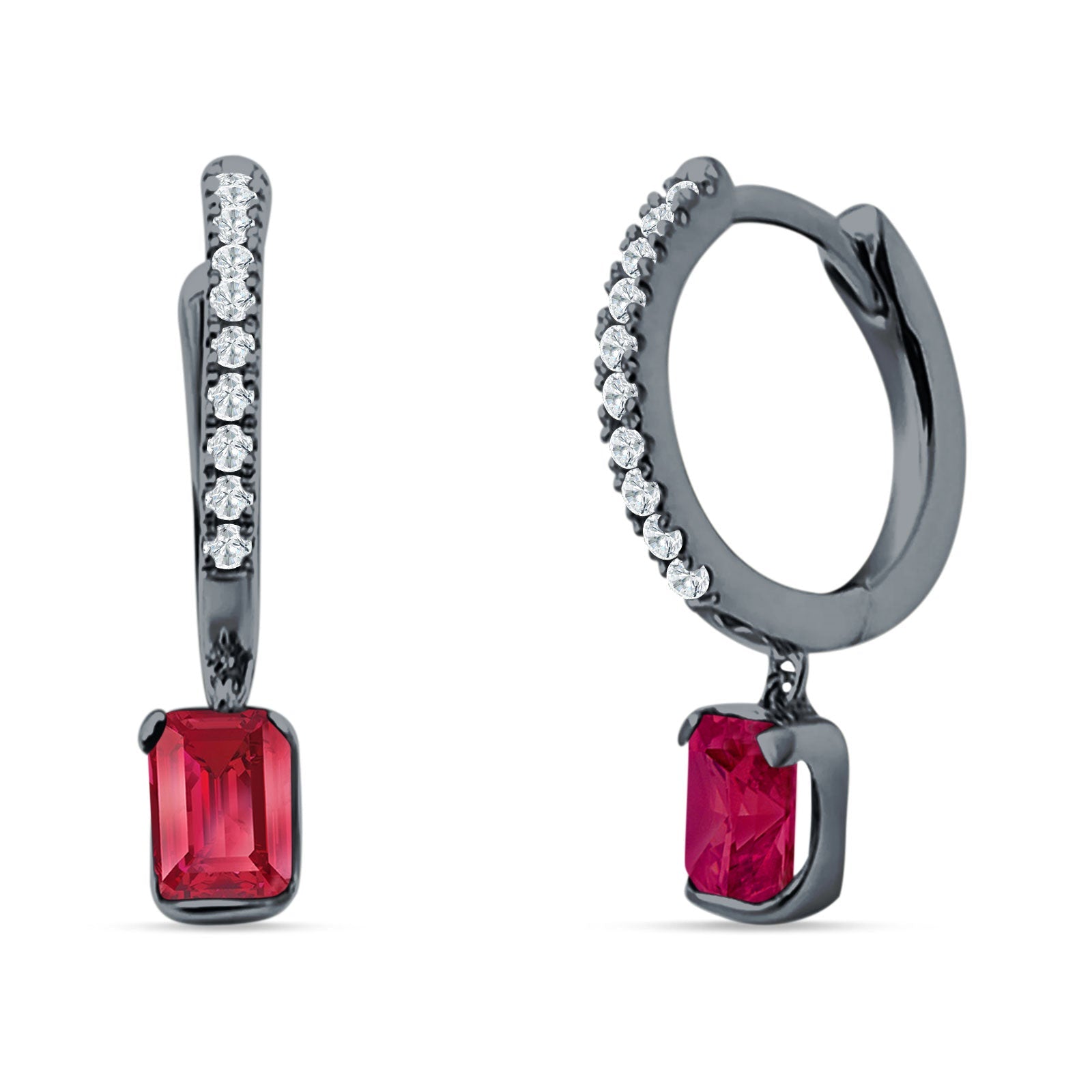 Emerald Cut Drop Dangle Hoop Earring Cubic Zirconia 925 Sterling Silver