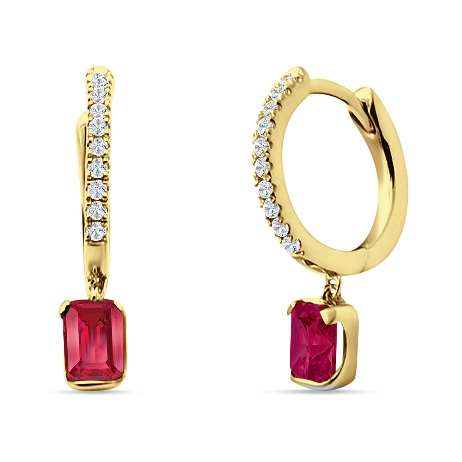 Emerald Cut Drop Dangle Hoop Earring Cubic Zirconia 925 Sterling Silver