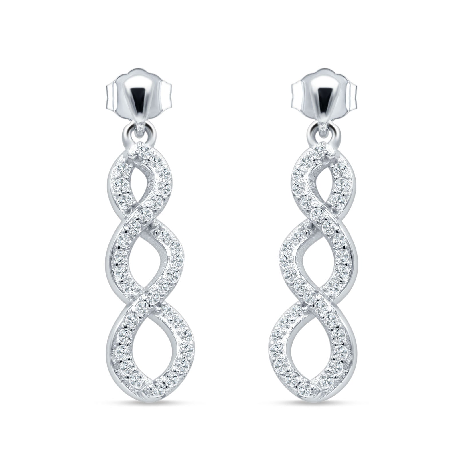 Twisted Infinity Stud Earring Cubic Zirconia 925 Sterling Silver