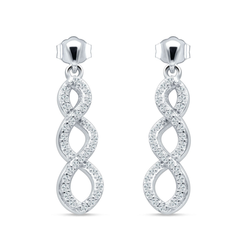 Twisted Infinity Stud Earring Cubic Zirconia 925 Sterling Silver