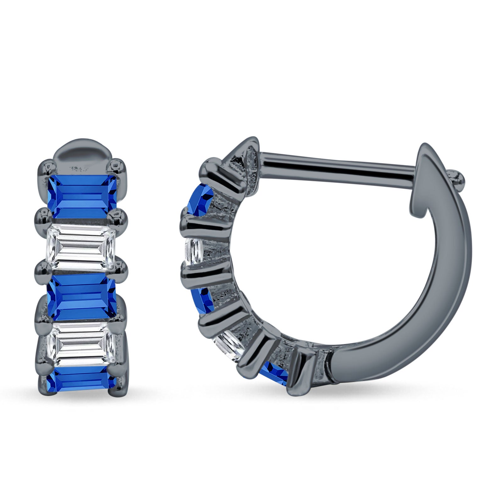 Minimalist Baguette Cubic Zirconia Huggie Hoop Earring Solid 925 Sterling Silver