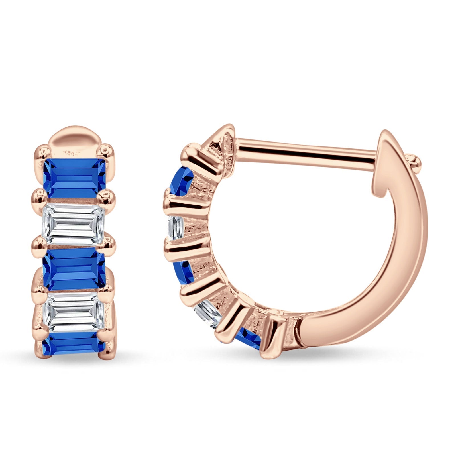 Minimalist Baguette Cubic Zirconia Huggie Hoop Earring Solid 925 Sterling Silver