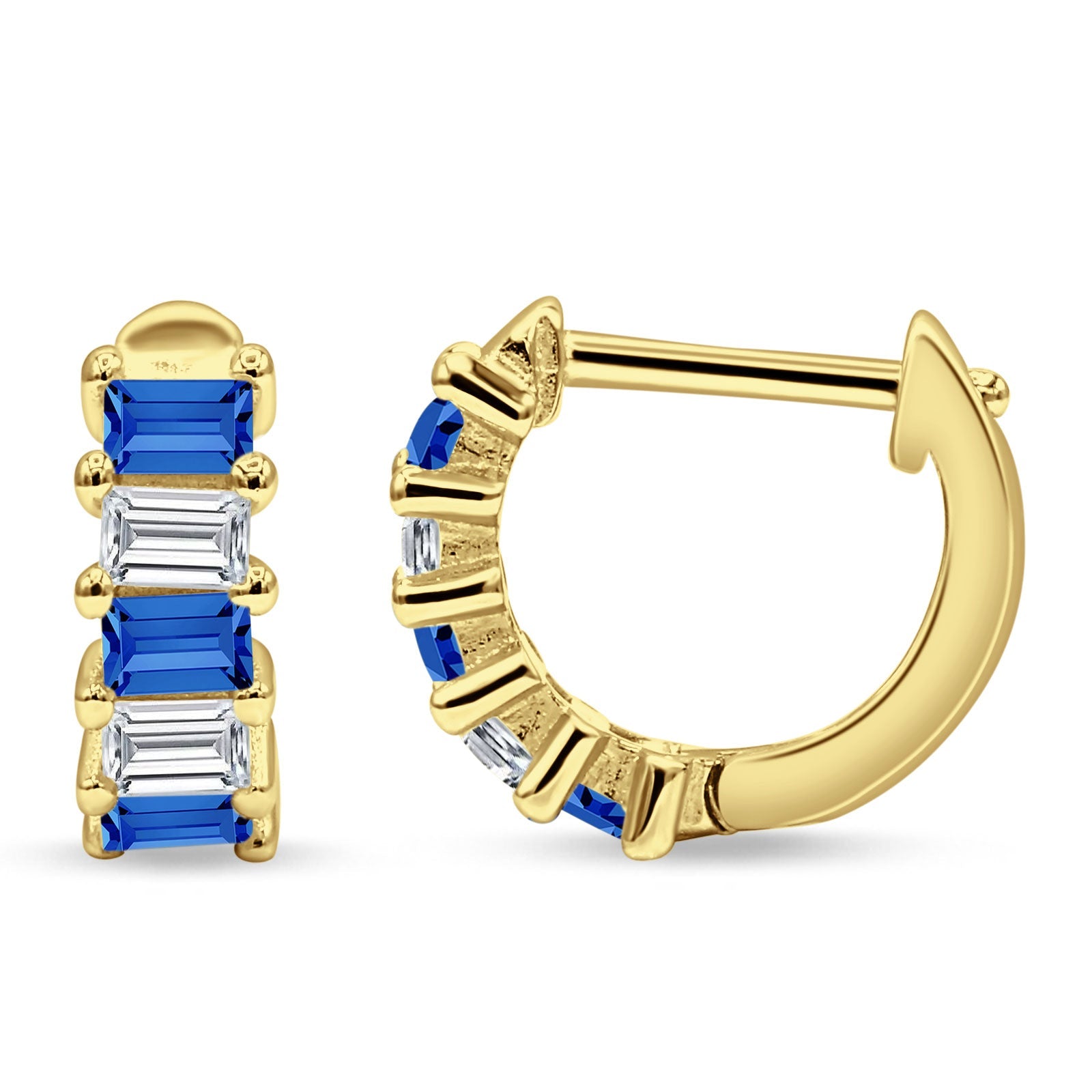 Minimalist Baguette Cubic Zirconia Huggie Hoop Earring Solid 925 Sterling Silver