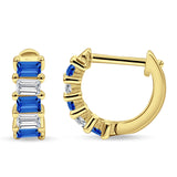 Minimalist Baguette Cubic Zirconia Huggie Hoop Earring Solid 925 Sterling Silver