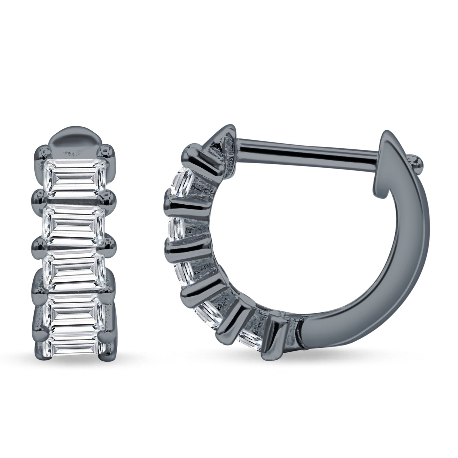 Minimalist Baguette Cubic Zirconia Huggie Hoop Earring Solid 925 Sterling Silver