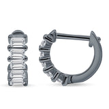 Minimalist Baguette Cubic Zirconia Huggie Hoop Earring Solid 925 Sterling Silver