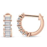 Minimalist Baguette Cubic Zirconia Huggie Hoop Earring Solid 925 Sterling Silver