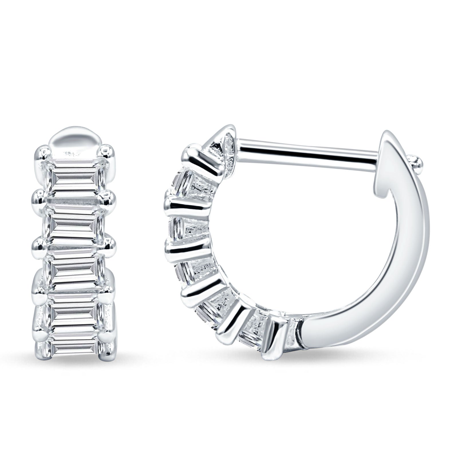 Minimalist Baguette Cubic Zirconia Huggie Hoop Earring Solid 925 Sterling Silver