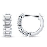 Minimalist Baguette Cubic Zirconia Huggie Hoop Earring Solid 925 Sterling Silver