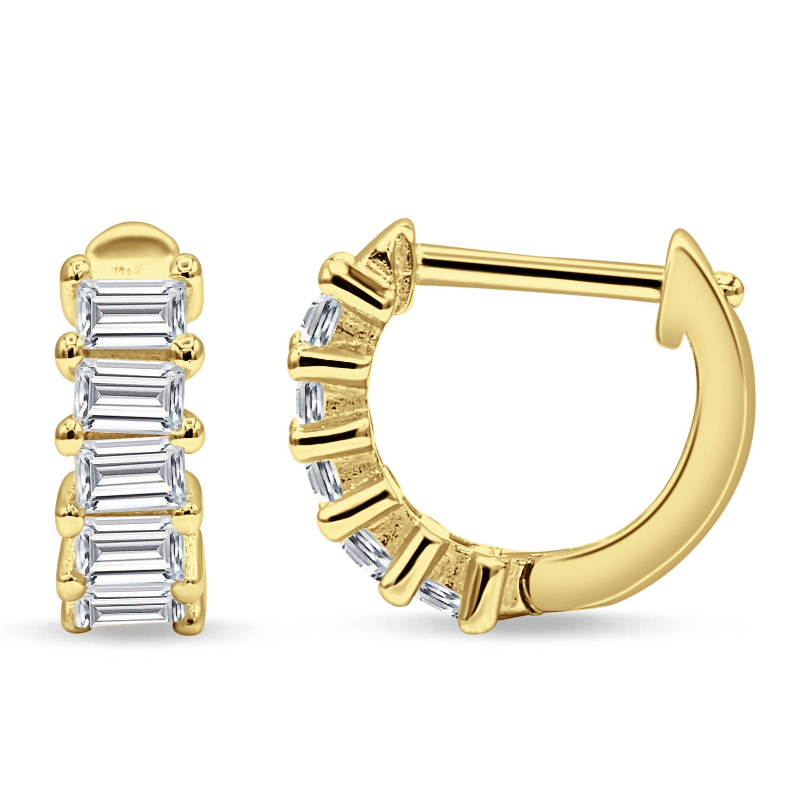 Minimalist Baguette Cubic Zirconia Huggie Hoop Earring Solid 925 Sterling Silver