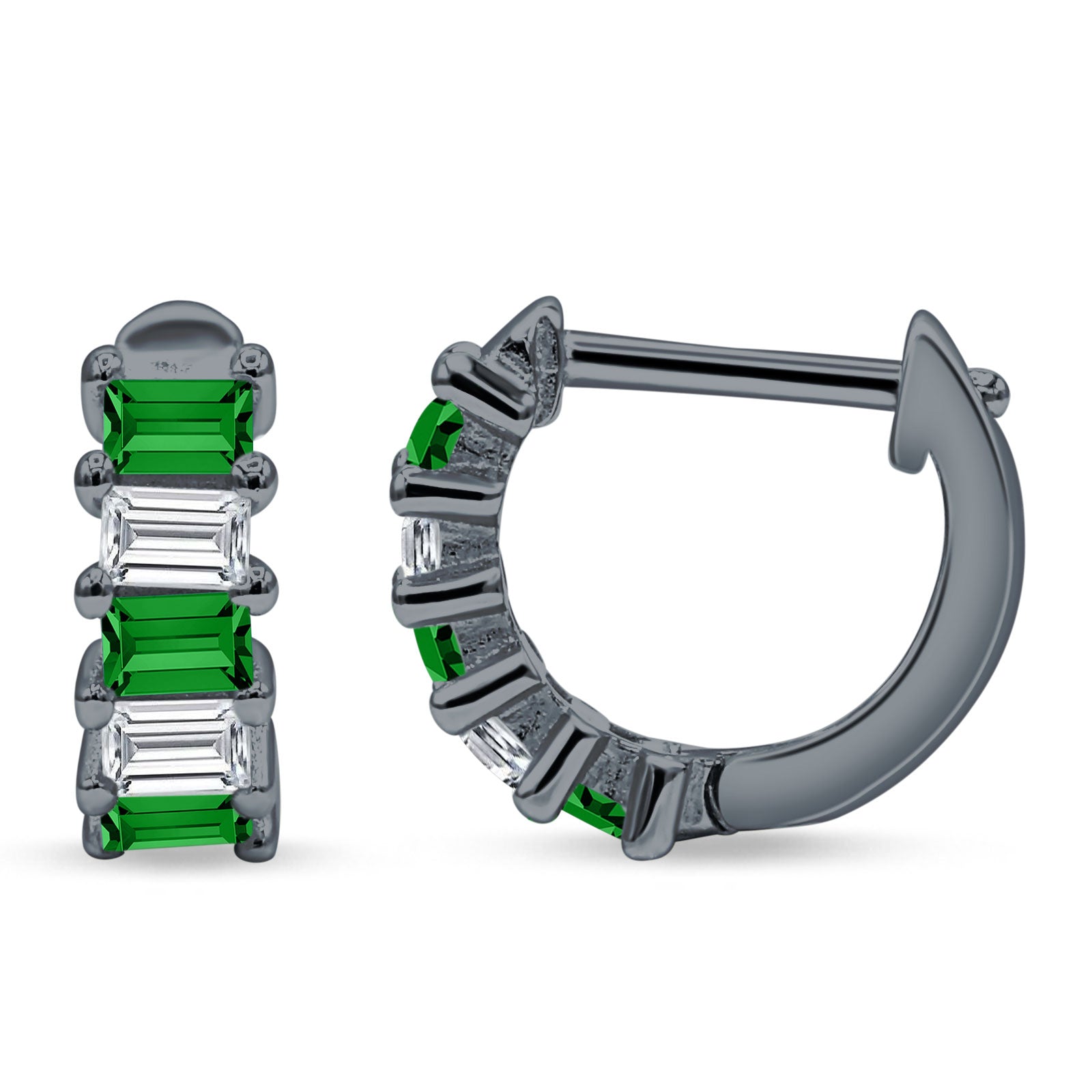 Minimalist Baguette Cubic Zirconia Huggie Hoop Earring Solid 925 Sterling Silver