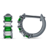 Minimalist Baguette Cubic Zirconia Huggie Hoop Earring Solid 925 Sterling Silver