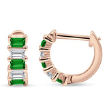 Minimalist Baguette Cubic Zirconia Huggie Hoop Earring Solid 925 Sterling Silver