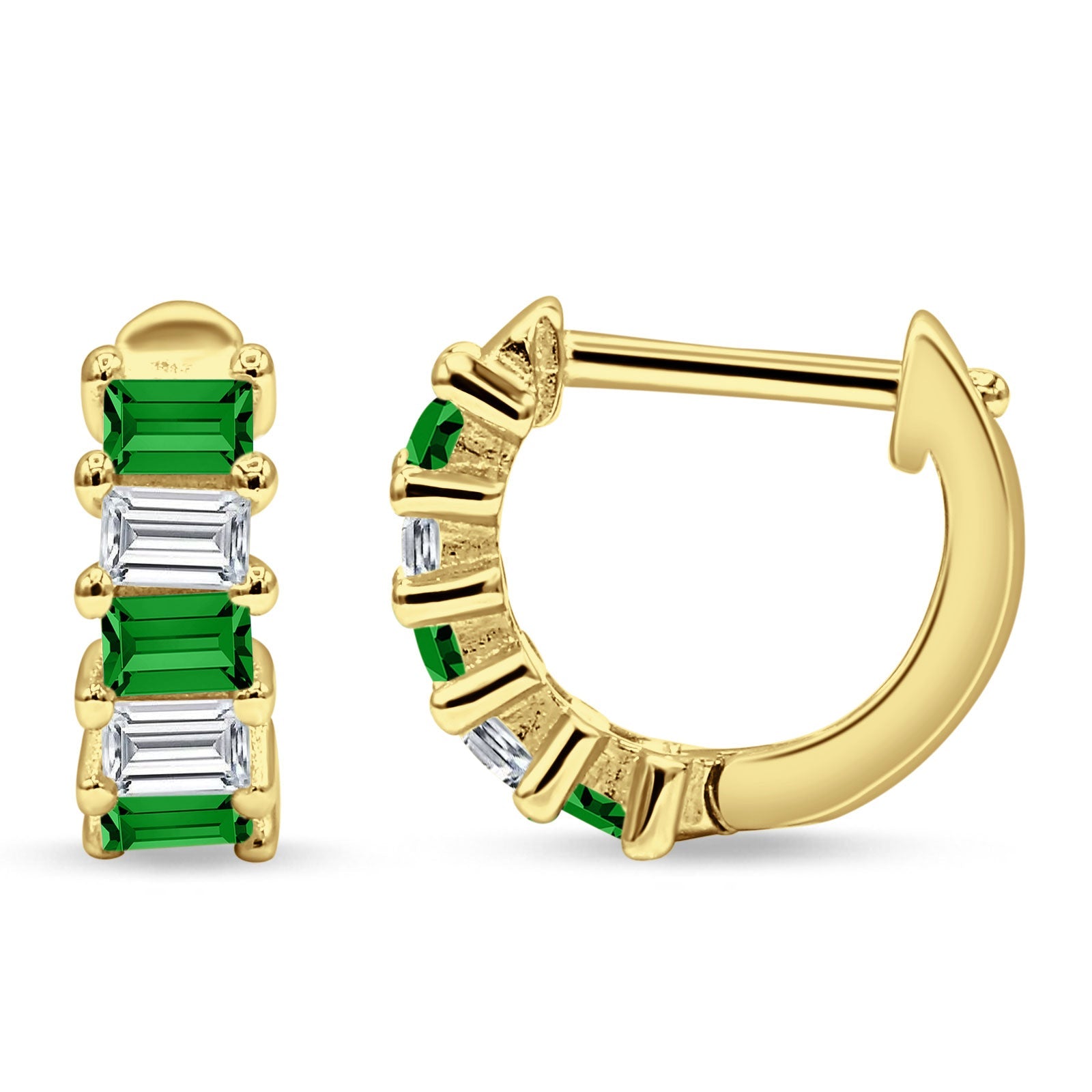 Minimalist Baguette Cubic Zirconia Huggie Hoop Earring Solid 925 Sterling Silver