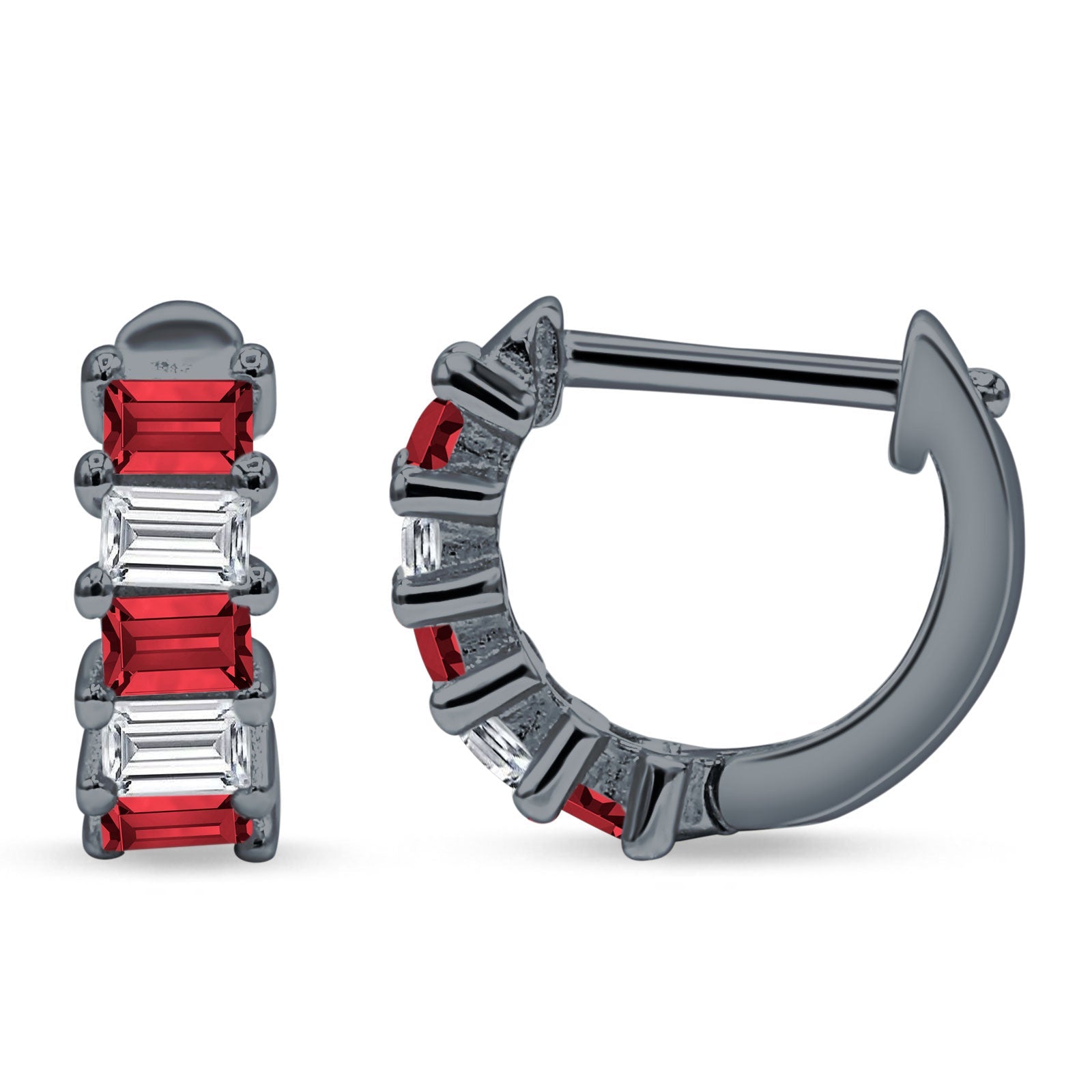 Minimalist Baguette Cubic Zirconia Huggie Hoop Earring Solid 925 Sterling Silver