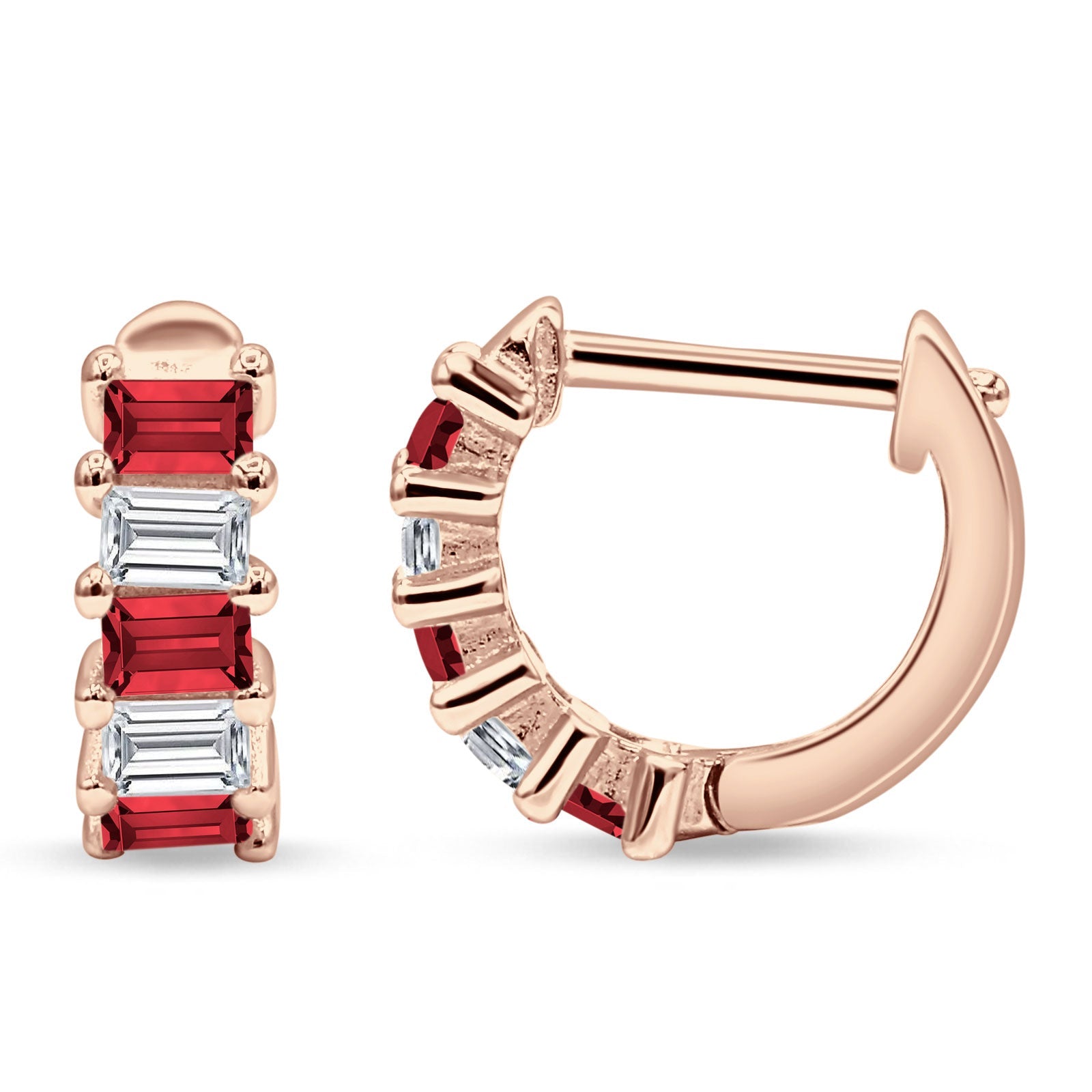 Minimalist Baguette Cubic Zirconia Huggie Hoop Earring Solid 925 Sterling Silver