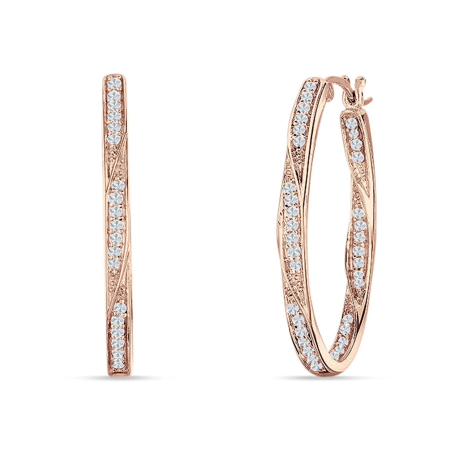 Round Twisted Huggie Hoop Earring Cubic Zirconia 925 Sterling Silver