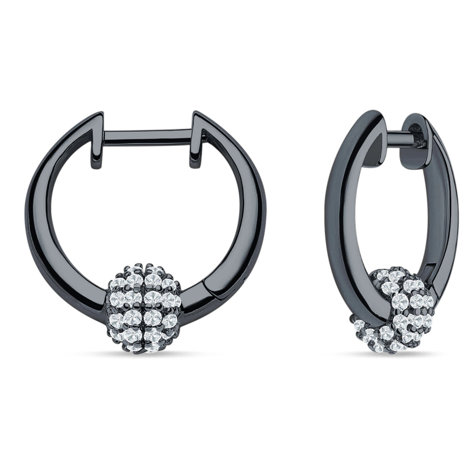 Round Ball Design Hoop Earring Cubic Zirconia 925 Sterling Silver