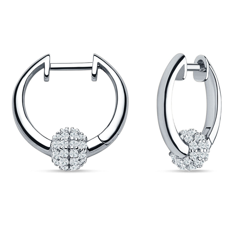 Round Ball Design Hoop Earring Cubic Zirconia 925 Sterling Silver